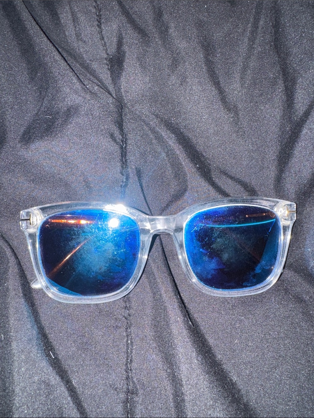 Clear Frame Sunglasses with Blue Mirrored Lenses